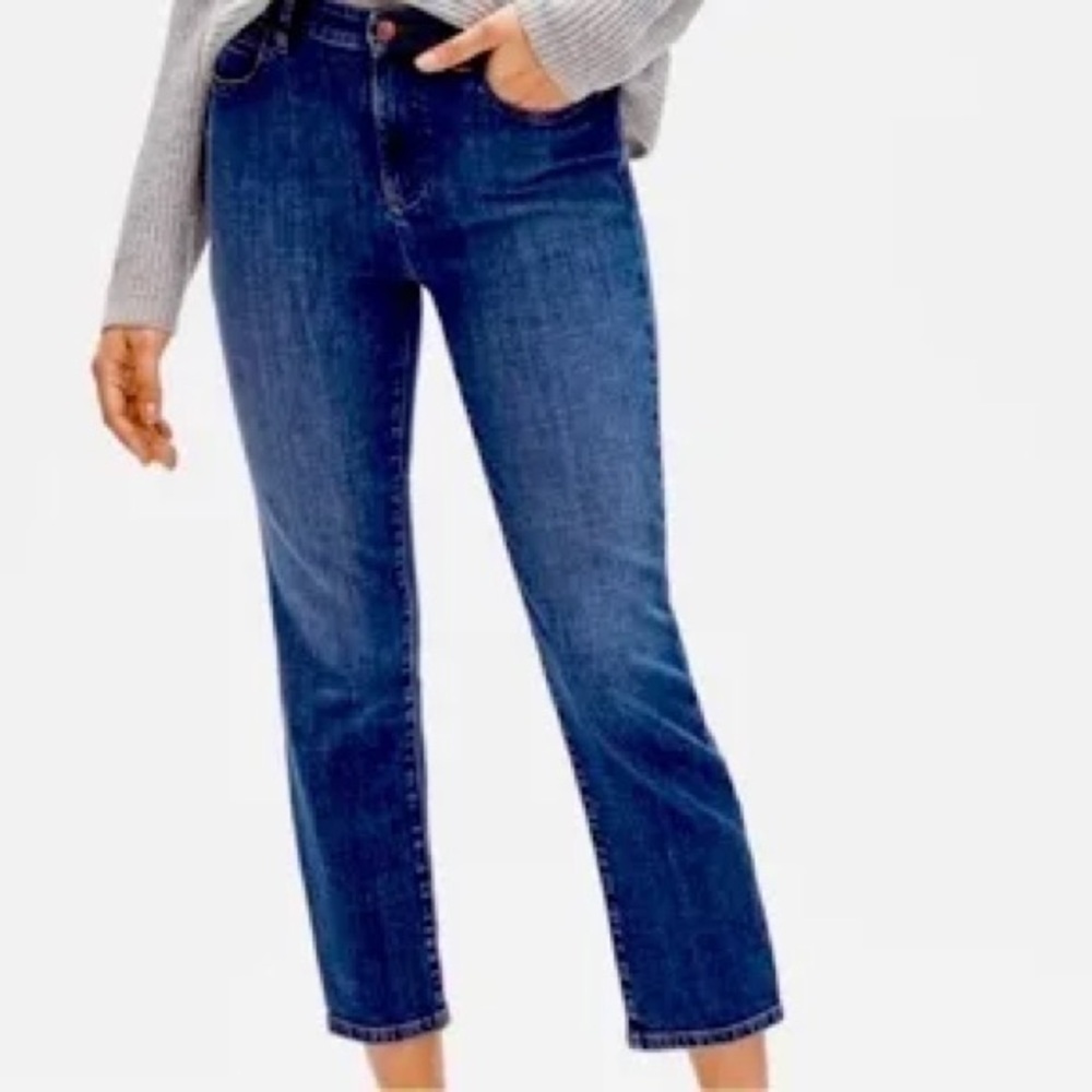 Eileen Fisher Dark Blue Distressed Cropped Skinny Jeans Size 12